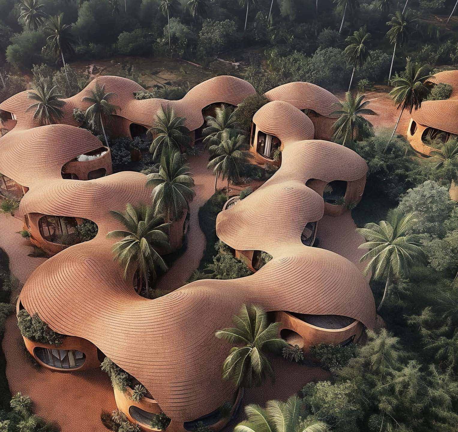 The bohío village from above, rendering